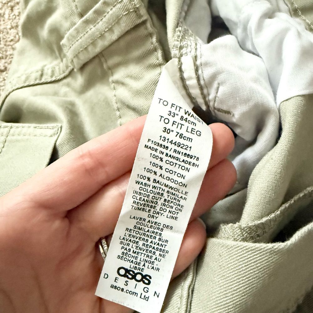 ASOS Cotton Cargo Pants in Sage Khaki - Size 33 x 30 - Picture 6 of 6
